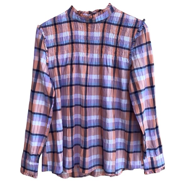 Max Jeans Plaid Long Sleeve Peasant Top NEW - Picture 1 of 7